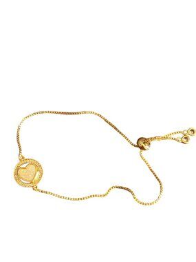 Gold Tone Box Chain Bracelet Anklet Clear Rhinestones Faux Opal Drawstring Heart